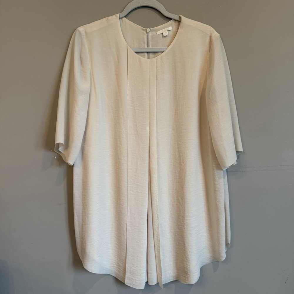 COS Womens Cream Textured Crepe‎ Tunic Top Short Sleeve Front Pleat Size 12